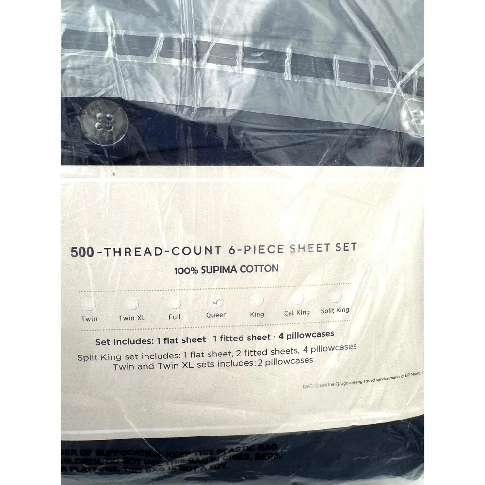 Northern Nights Queen 500TC Supima Cotton Bed Sheet Set Navy Blue New